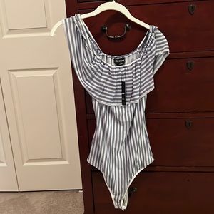 NWT Bebe blue & white striped bodysuit